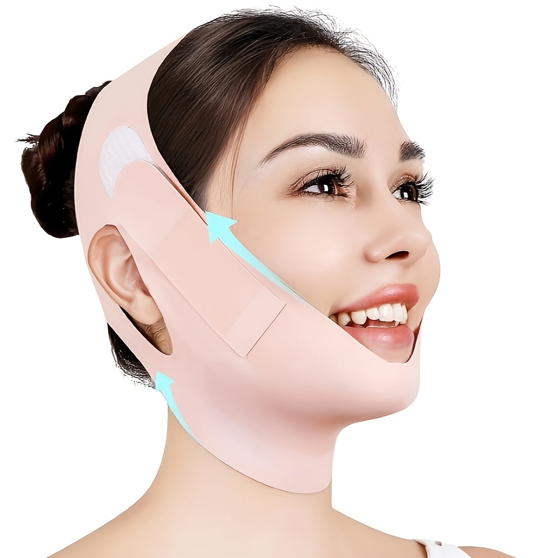 

1pc - Black With Double Chin Reduction Mask - Breathable Fabric, Fit, Strap For Tightening Nasolabial