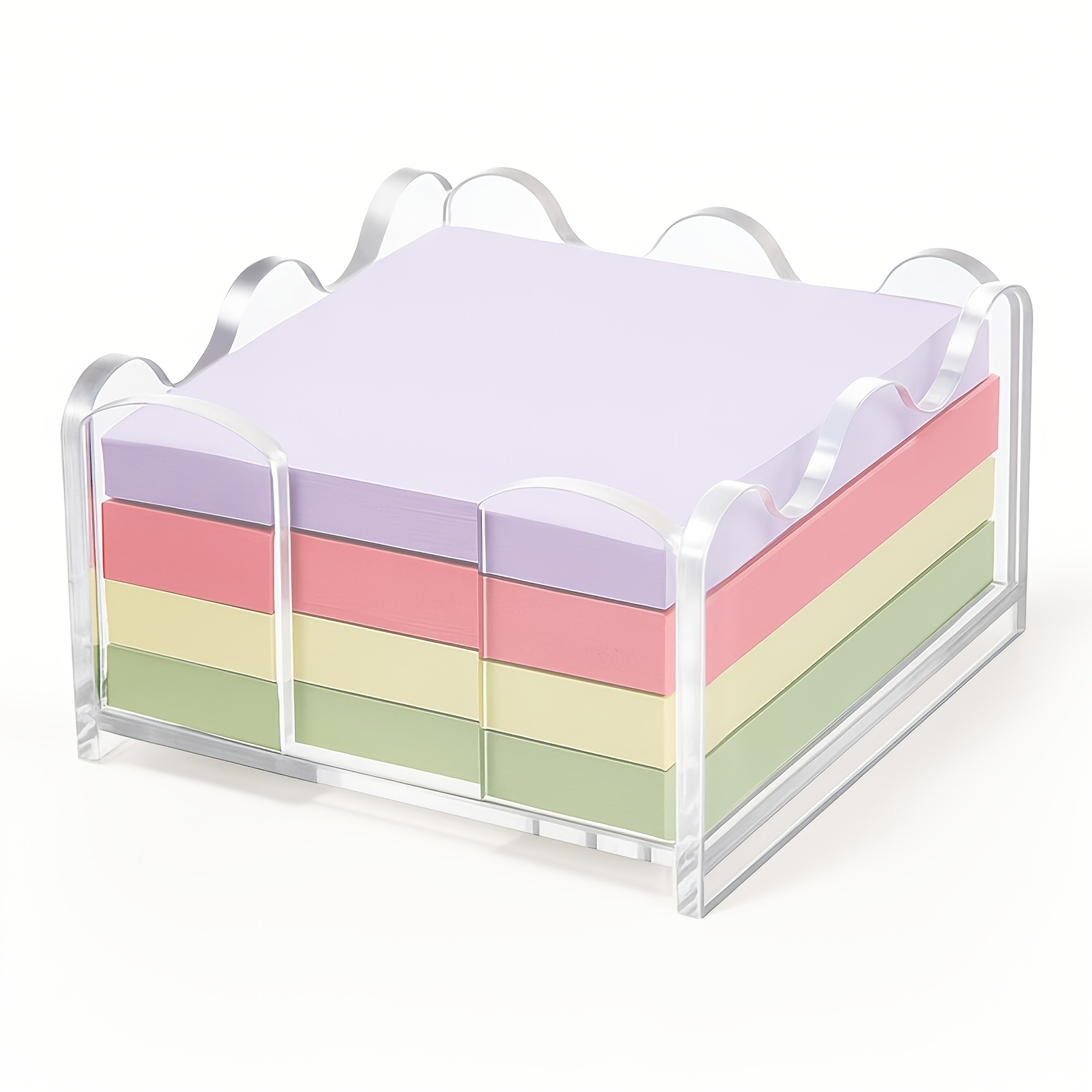 TEMU Zxf-desktop Drawer Organizer, Wavy Edge Acrylic Post- Holder, Business Card Storage Box, Transparent Cute Post-it Box/dispenser, Thickened