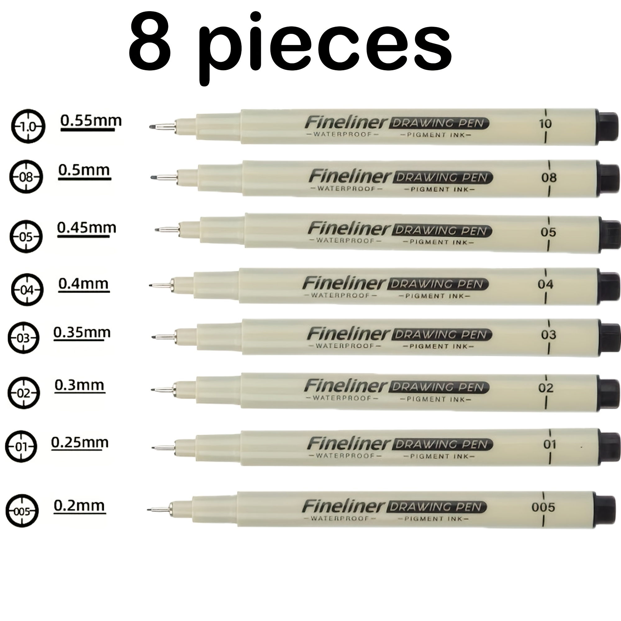 TEMU 8pcs Fast-drying Fine-point Pen Set With Closure & Multi-nib Tips - Suitable For Line For Art, Sketching, Drawing, Journaling - Lightweight