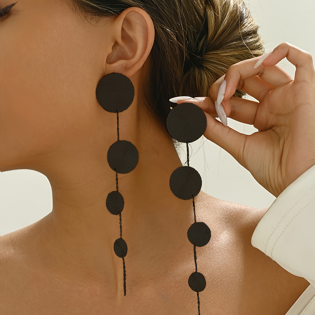TEMU 1 Pair Of Long Circular Split-disc Earrings, , Exaggerated, Fashionable, And Trendy, Exquisite And Elegant