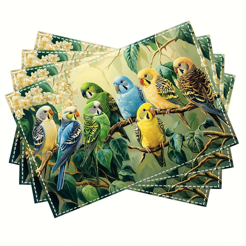 TEMU 4 serviettes de table en lin avec motif de branche de perchoir de perroquet, 12x18 pouces - de perroquets et de fleurs pour , à manger et la