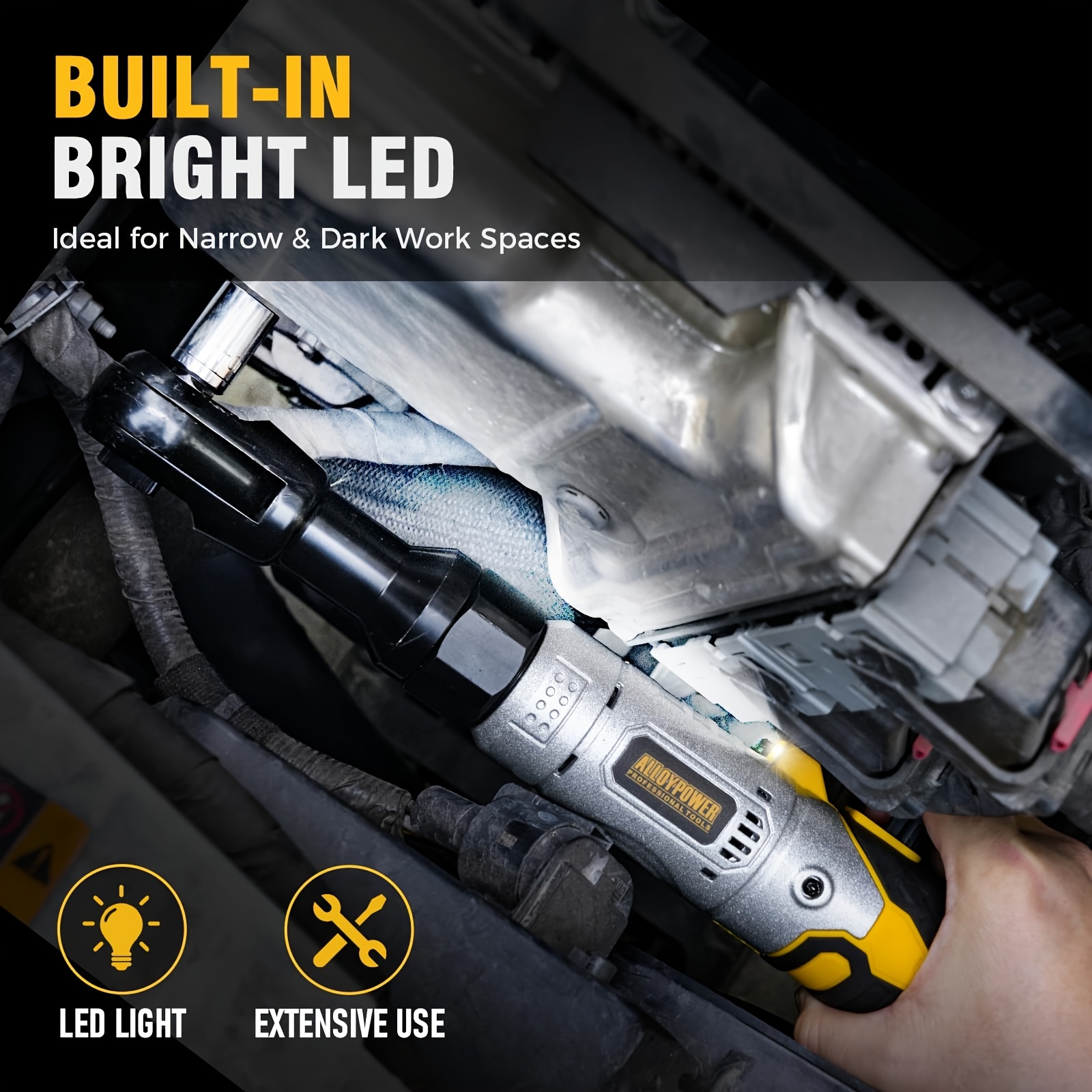 3 8 cordless ratchet wrench set 60ft lbs 80n m electric ratchet 12v extended power variable speed led light 6 sockets 1 4 1 2 adapters 2 rechargeable   3