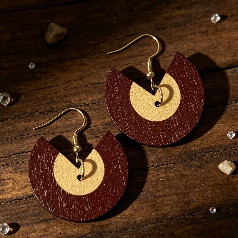 Bohemian Style Two-Tone Wooden Drop Earrings