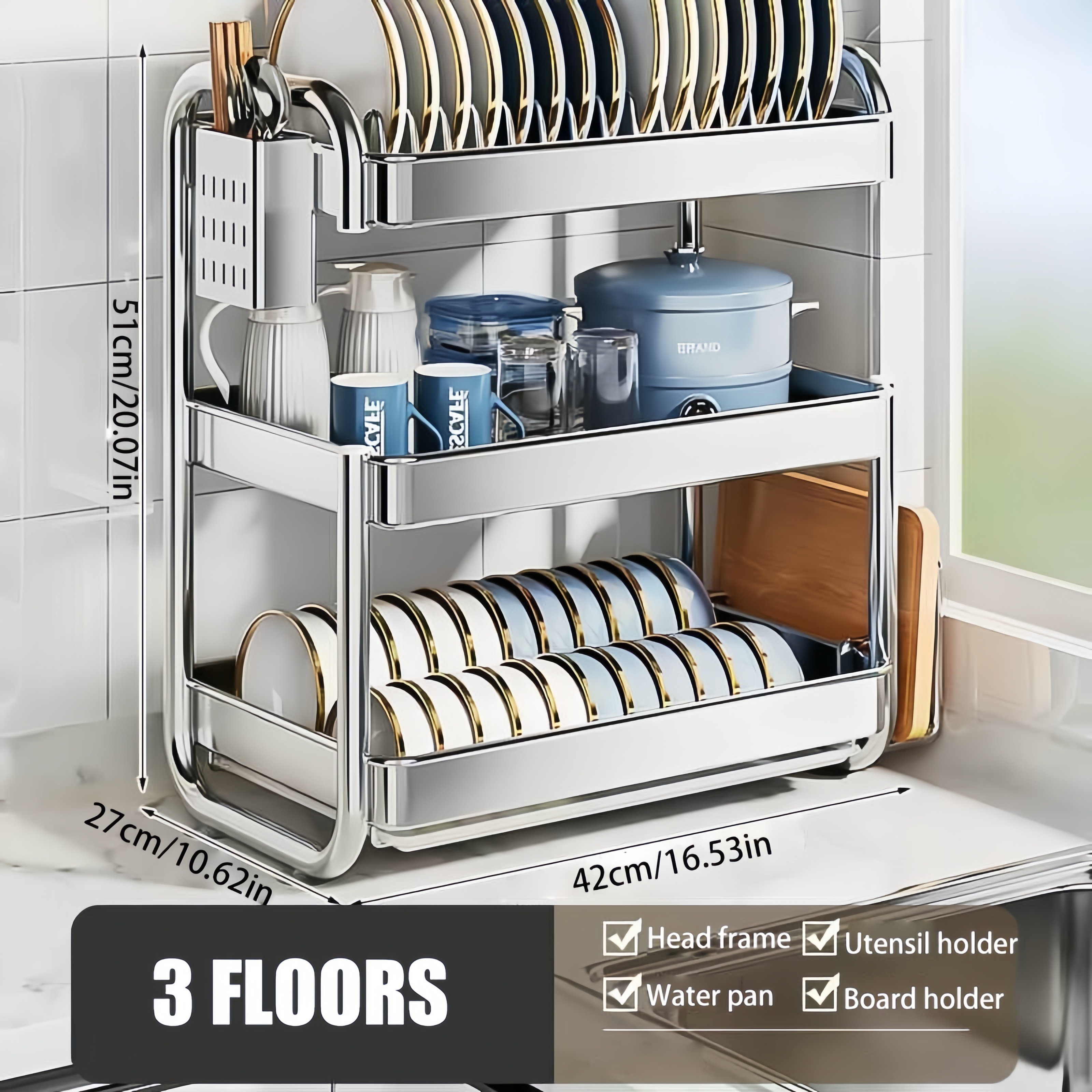 stainless steel dish drying rack space saving dish rack dish racks for kitchen counter stainless steel kitchen drying rack with a cutlery holder Product details 4