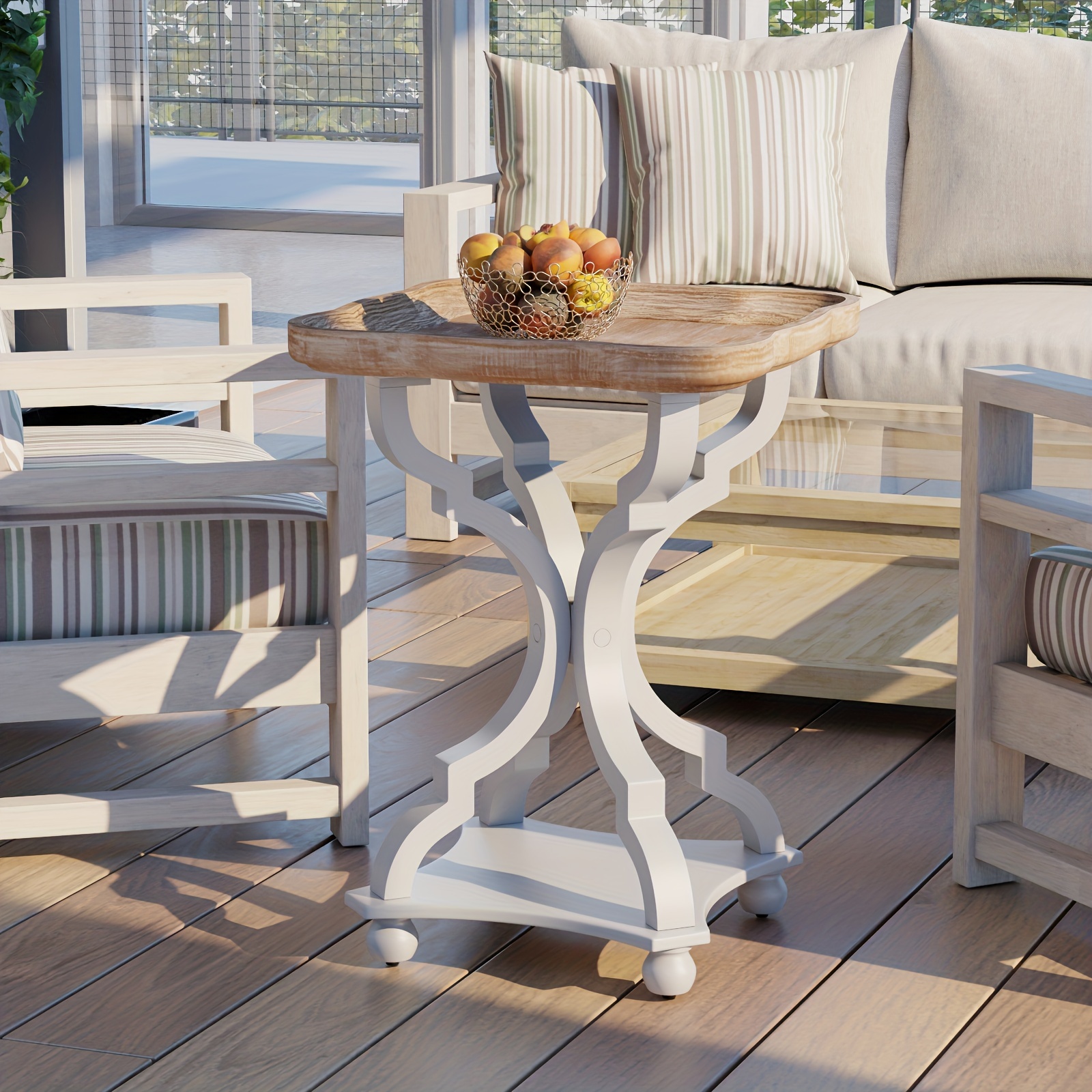 

Rustic Farmhouse Cottagecore Accent End Table, Natural Tray Top Side Table