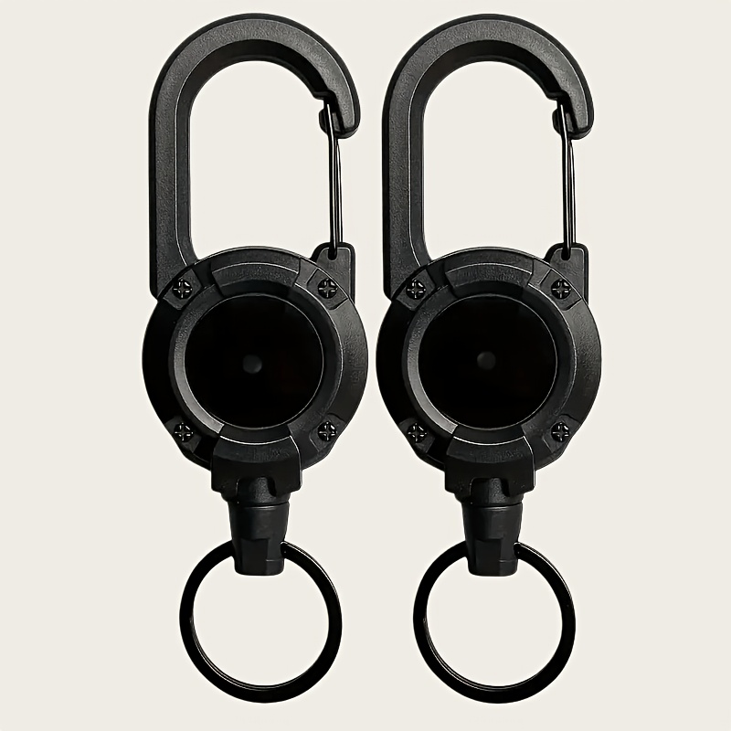 TEMU Lot de 2 porte-clés rétractables à câble en acier noir - Matériau ABS durable, à dégagement rapide pour air