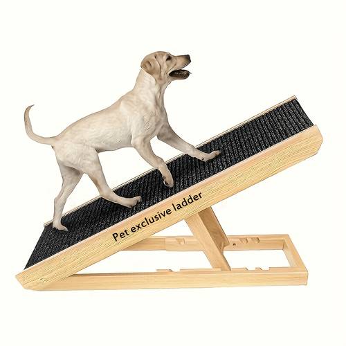 Adjustable Wooden Dog Ramp Suitable for Small to Medium Dogs - Recycled Wood Pet Stairs with Non-Slip Polyester Surface, Portable Sofa and Bed Ramp, Durable Safety Design, Sturdy Base, Customizable for Elderly Pets, Pet Stairs for Small Dogs, Design, Natural , Design, Elderly Pets