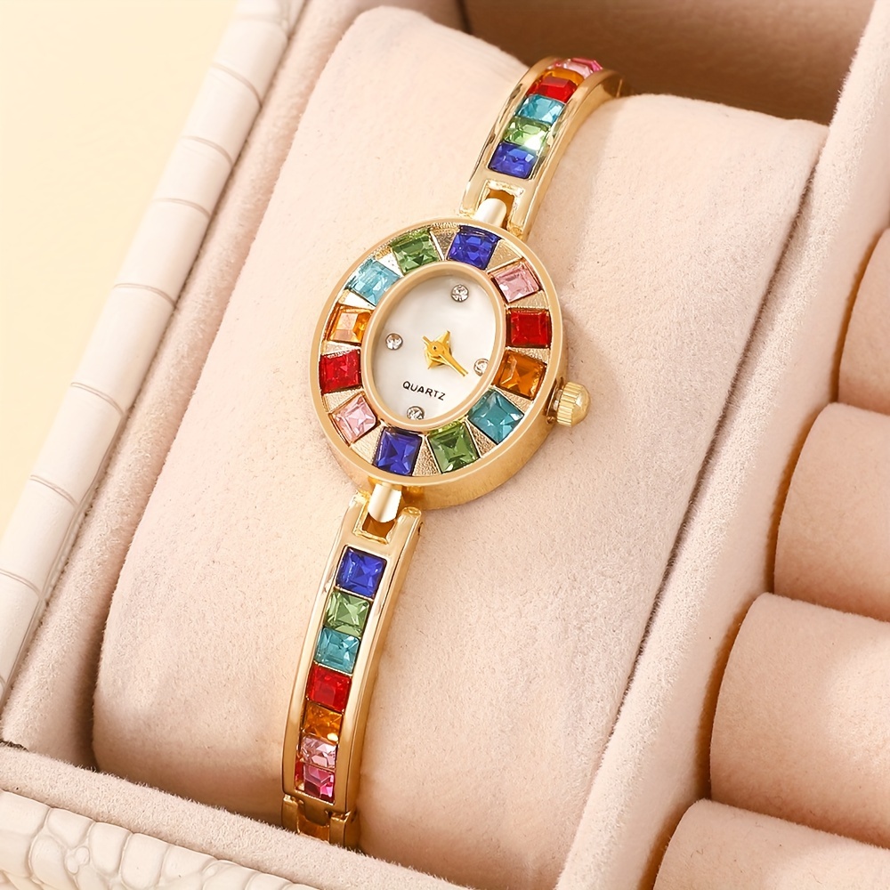 

Elegant Metallic Quartz Women's Watch With Colorful Rhinestones - Ideal Present For Valentine's, Easter, Special Occasions & Mother's Celebrations