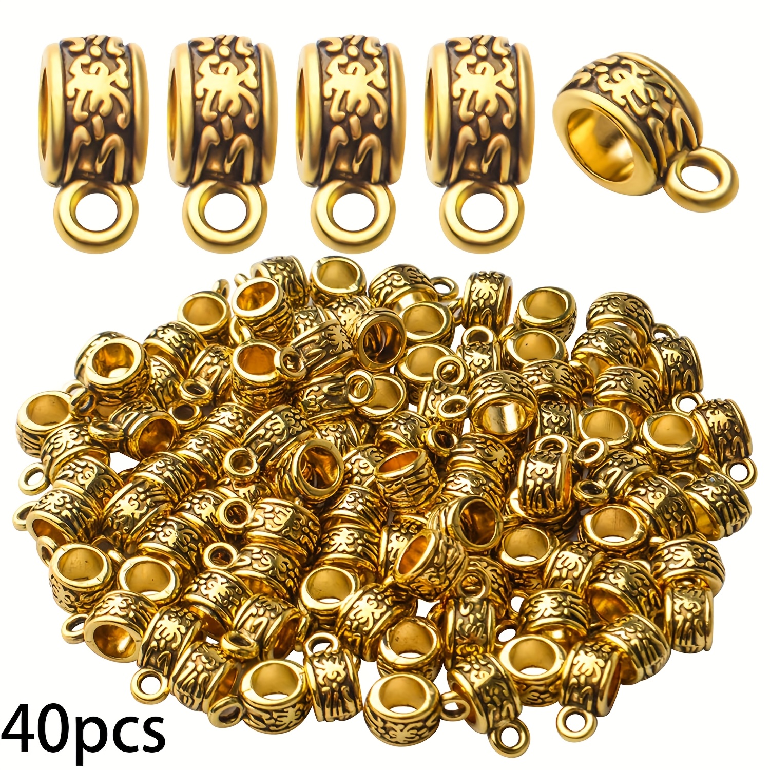 TEMU 40pcs de perles tubes à motif tibétain doré vintage pour la création de bracelets et de bijoux au charme européen