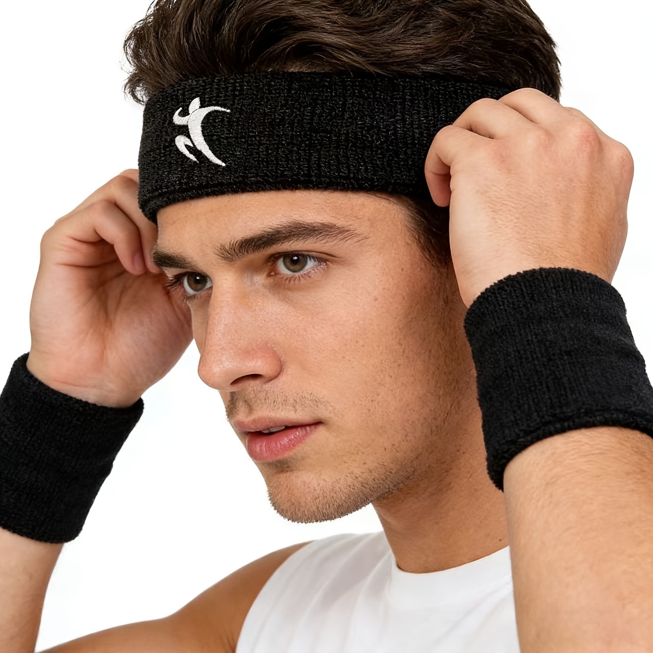 a set of 3pcs of embroidered sports headbands and wristbands featuring high     and   suitable for activities like running basketball and fitness effective in sweat absorption for   men and women details 0