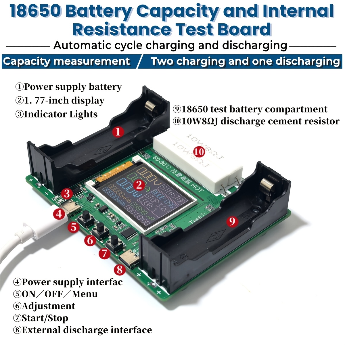 

Ensemble de test de et de résistance interne de la batterie 18650