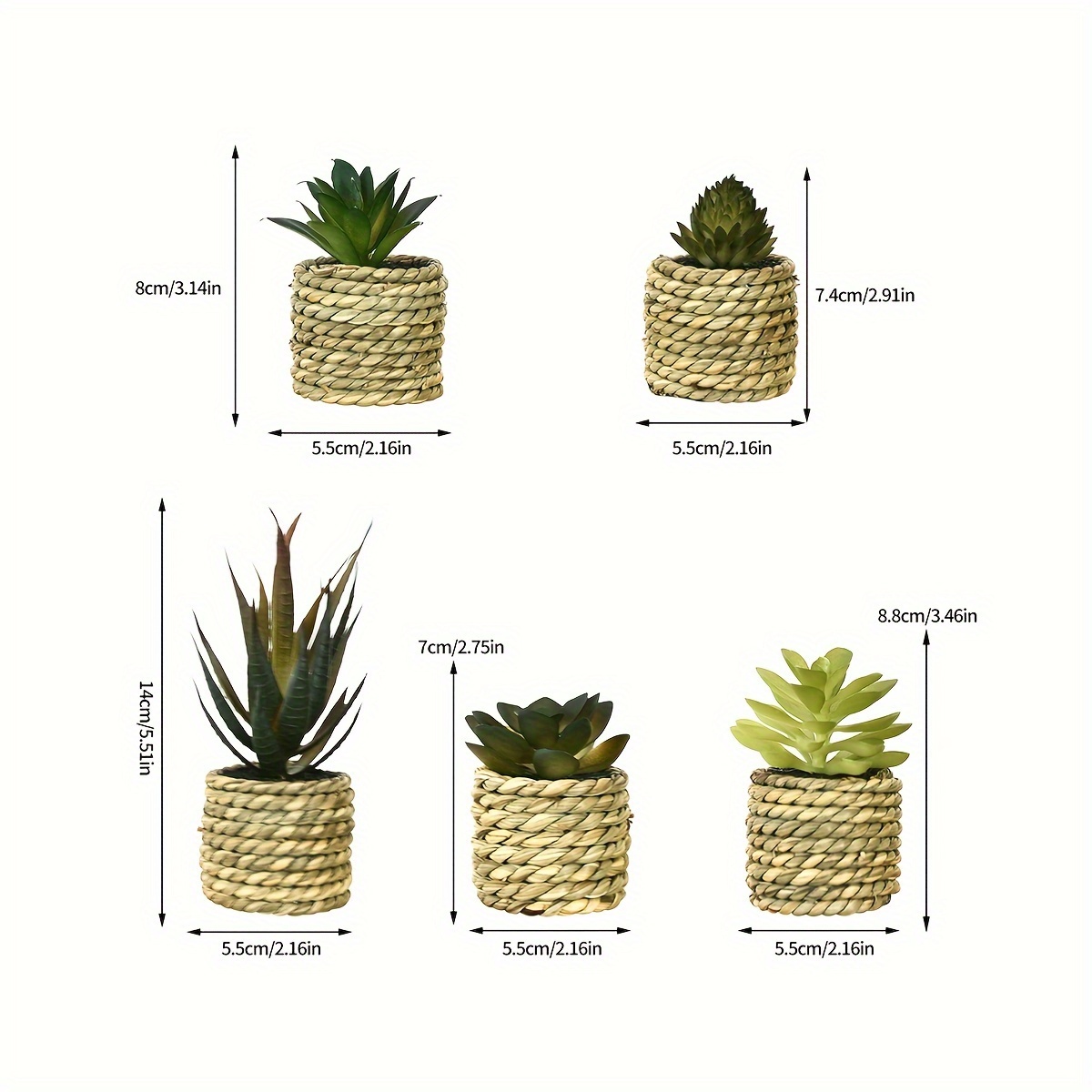 TEMU 5pcs Set Of Artificial Succulents & - Potted Plants For Indoor/ Decor, For , , Desk, And , For