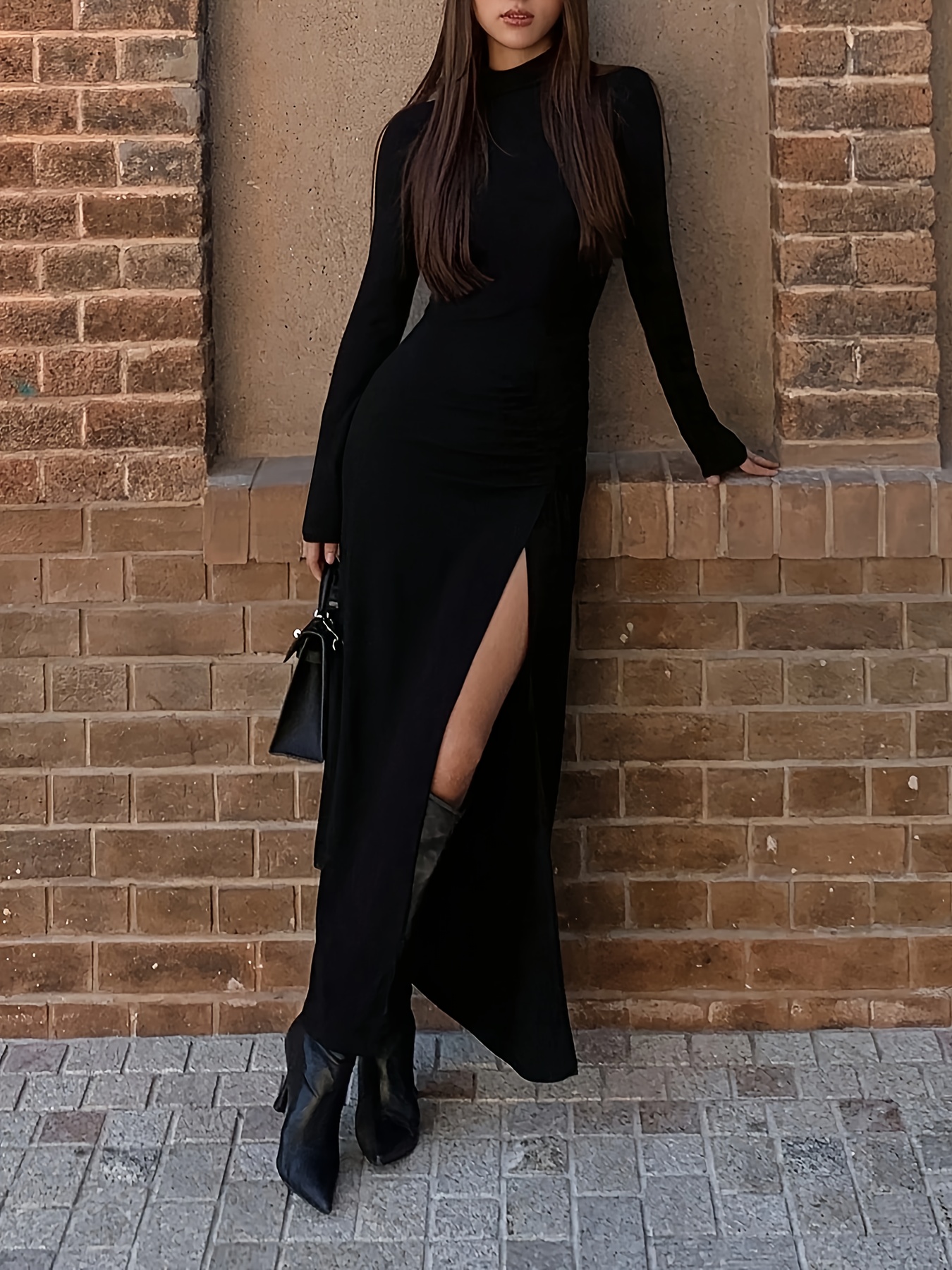 女士长裙，侧开衩，修身剪裁，优雅性感，优雅 商品详情 3