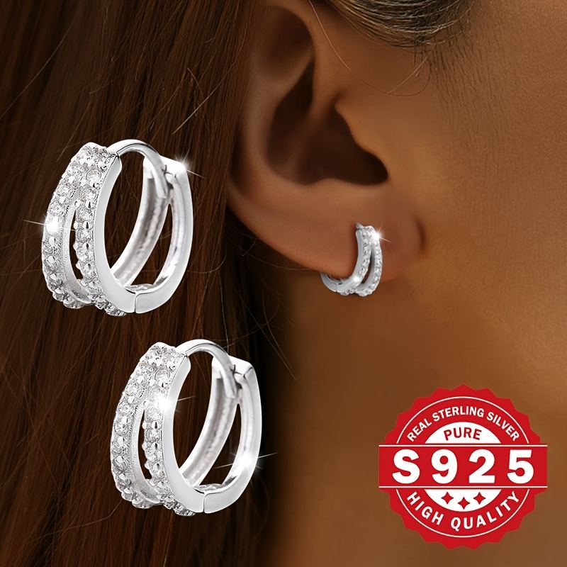 

1 Pair Women's Cubic Zirconia Hoop Earrings, S925 Sterling Silver, 18k Golden Plated, Hypoallergenic 2.07g, Hip Hop Y2k Style, Daily & Music Festival Wear, Christmas Holiday Gift