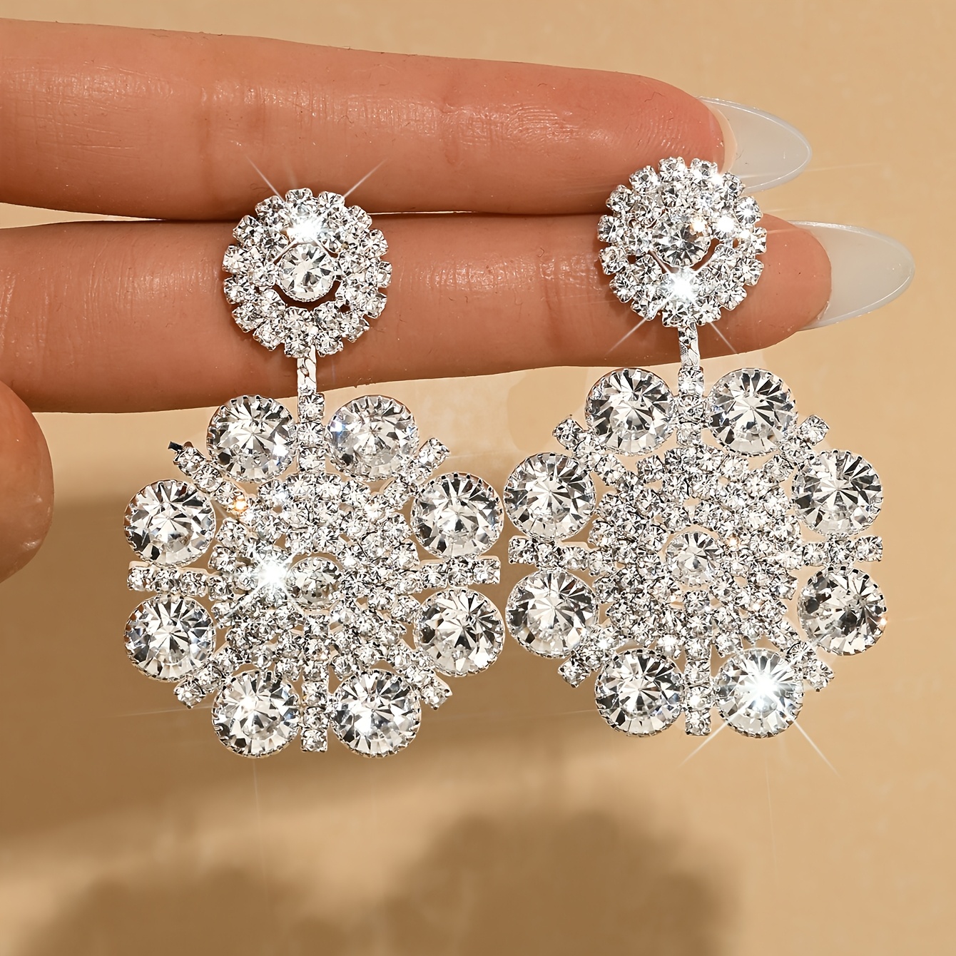 Women's Vintage Snowflake-Shaped Rhinestone Earrings, Holiday Party
