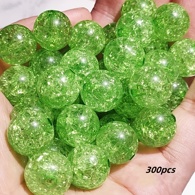 TEMU 300pcs 8mm Acrylic Transparent Cracked Round Beads Handmade Jewelry Additions Floral Beads Colorful Crushed Stone Ice Cracked Beads