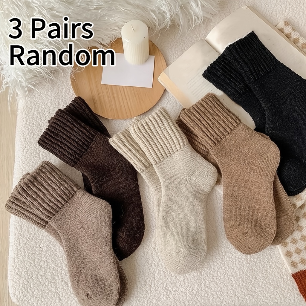 TEMU 3/5 Pairs Random Winter Retro Thick Terry Socks, Casual Women's Warm Sweat-absorbing Mid-calf Socks