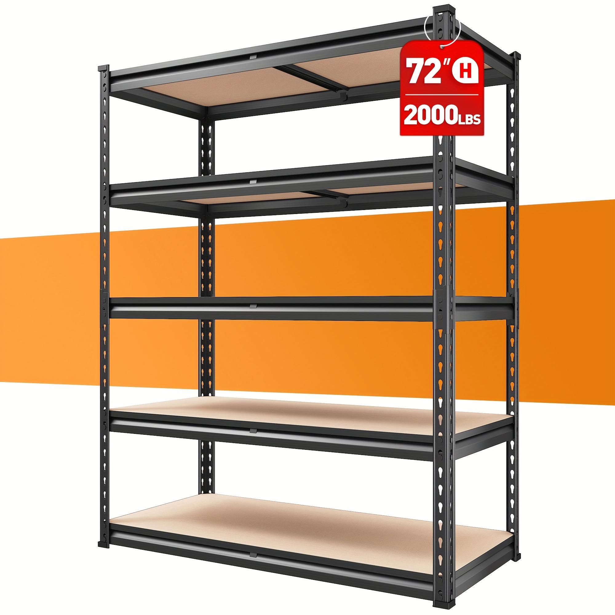 TEMU 2020lbs Garage Shelving Heavy Duty 72''h Storage Shelves 5 Tier Metal Shelves For Garage Shelves, 5-tier Metal Storage Shelving Unit, Adjustable