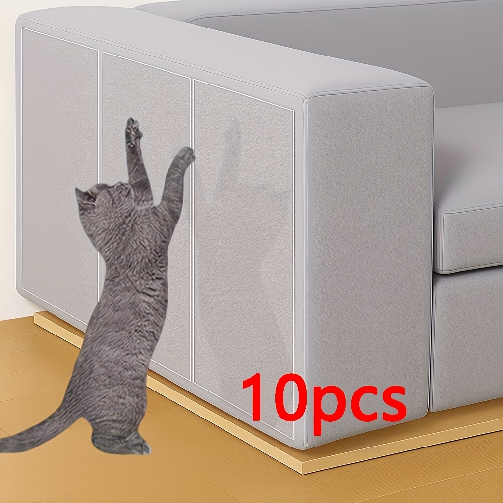 Image of 10pcs Cat Anti-scratch Tape-transparent Double-sided Furniture Screen Protector, Suitable For Sofa And Couch, Pet Anti-scratch Stickers