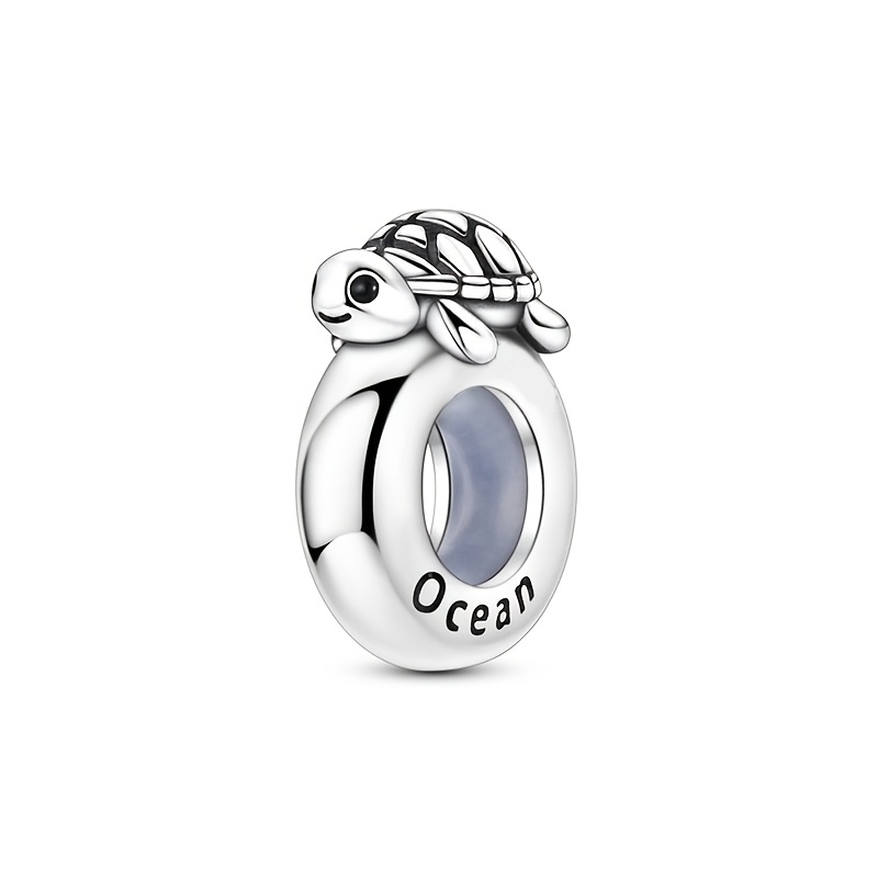 TEMU 1 pièce Breloque Perle de Positionnement Petite Tortue Bouchon à Colle Plaqué Argent 925, Convient pour Bracelet Original en Os de , Bijou DIY