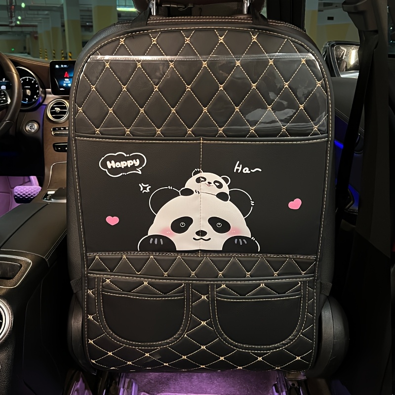 E-shop PU-Leder Autositzrücken-Schutz - Niedliches Tierdesign, Geeignet für Reisen & Aufbewahrung, Schwarz mit Verspielten Panda- und