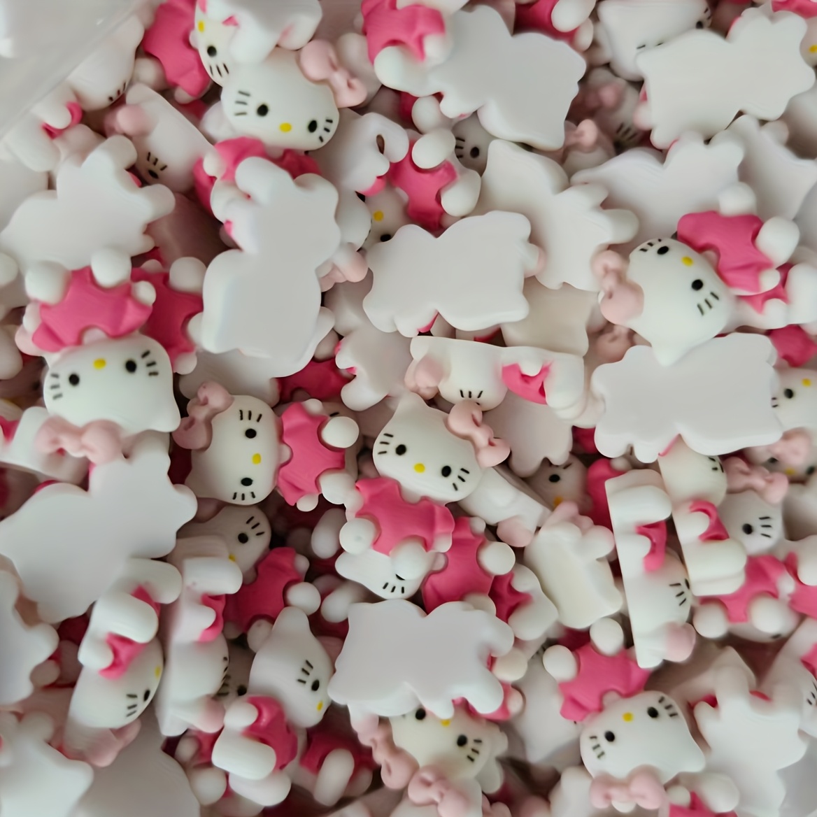 20pcs Hello Kitty Mini 3d Resin Charms With Bows - Large Flat Cute Collectible Nail & Additions, Outfits, Eyes & Sitting For Acrylic Nails