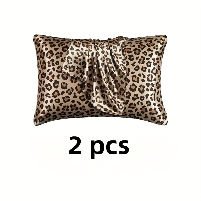 TEMU Set Of 2 Satin Leopard Print Pillowcases, Made Of , Featuring An Envelope Closure Hair And Skin, Making It For Her.