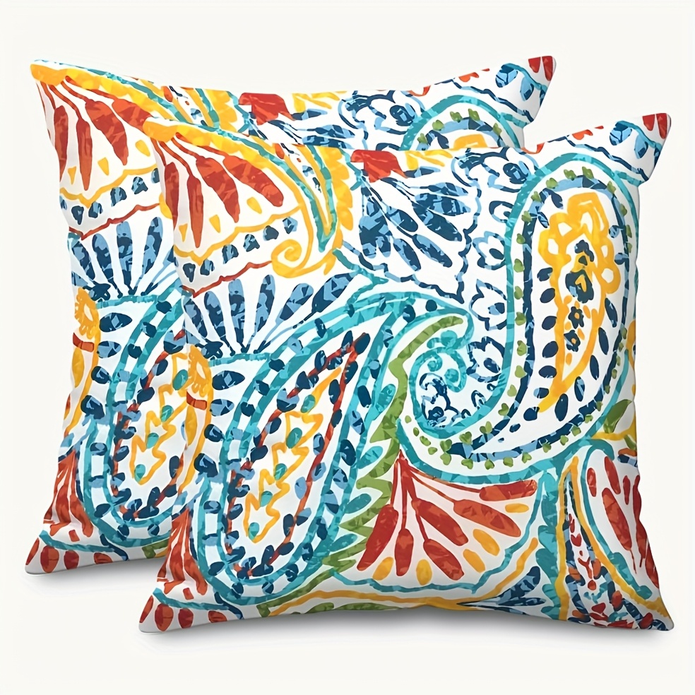 TEMU 2pcs,polyester,outdoor Throw Pillow Covers, Patio Cases For Garden Balcony Couch Sofa Decoration, Paisley Multi 16x16 Inch 18x18 Inch 20x20 Inch