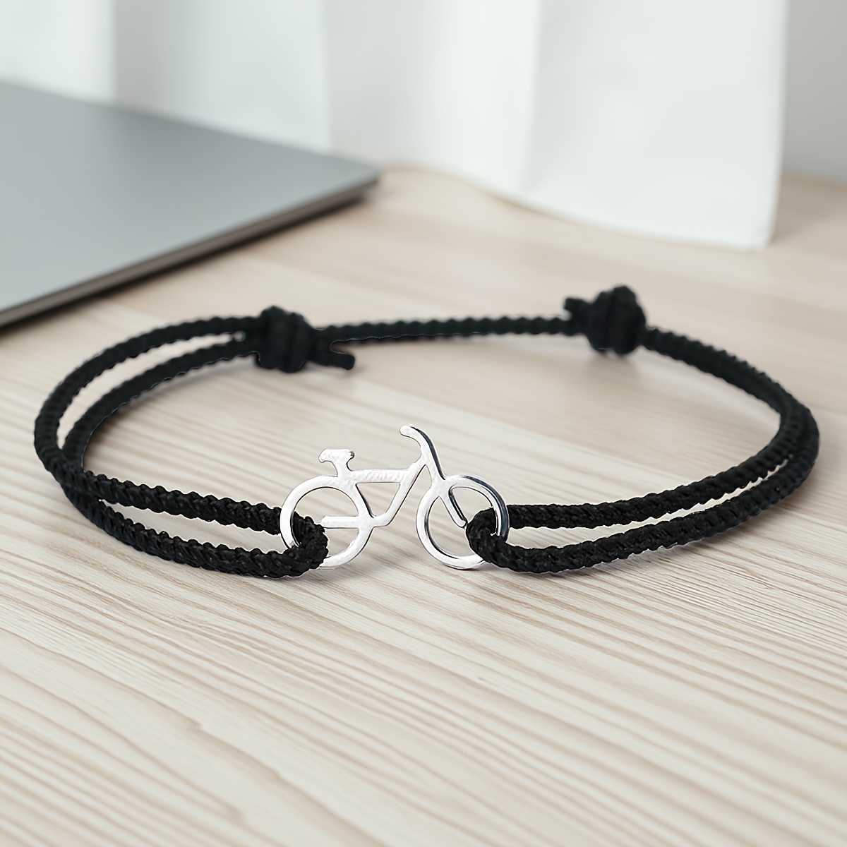TEMU Pulsera de hilo para hombre de 1 pieza con dije de bicicleta, muñequera de cuerda trenzada ajustable de 2 mm, de minimalista para hombre, regalo