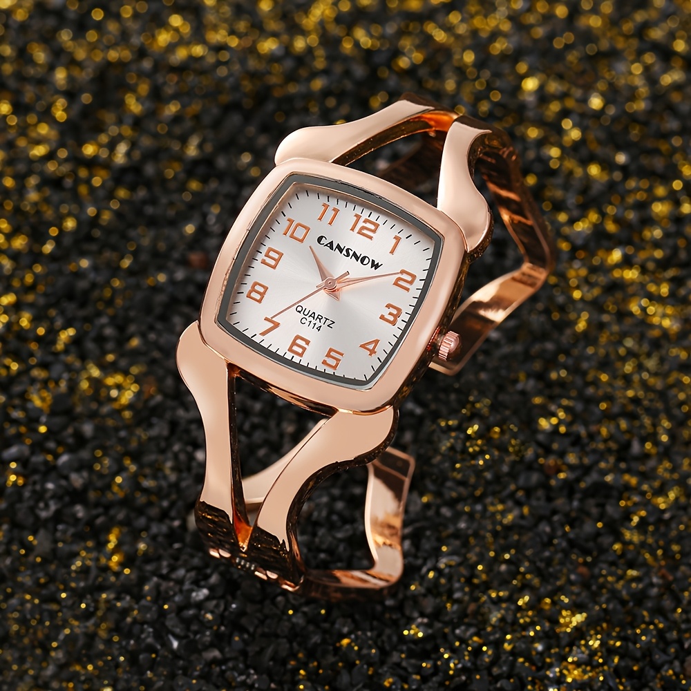 elegant square hollow womens quartz watch alloy case - Temu