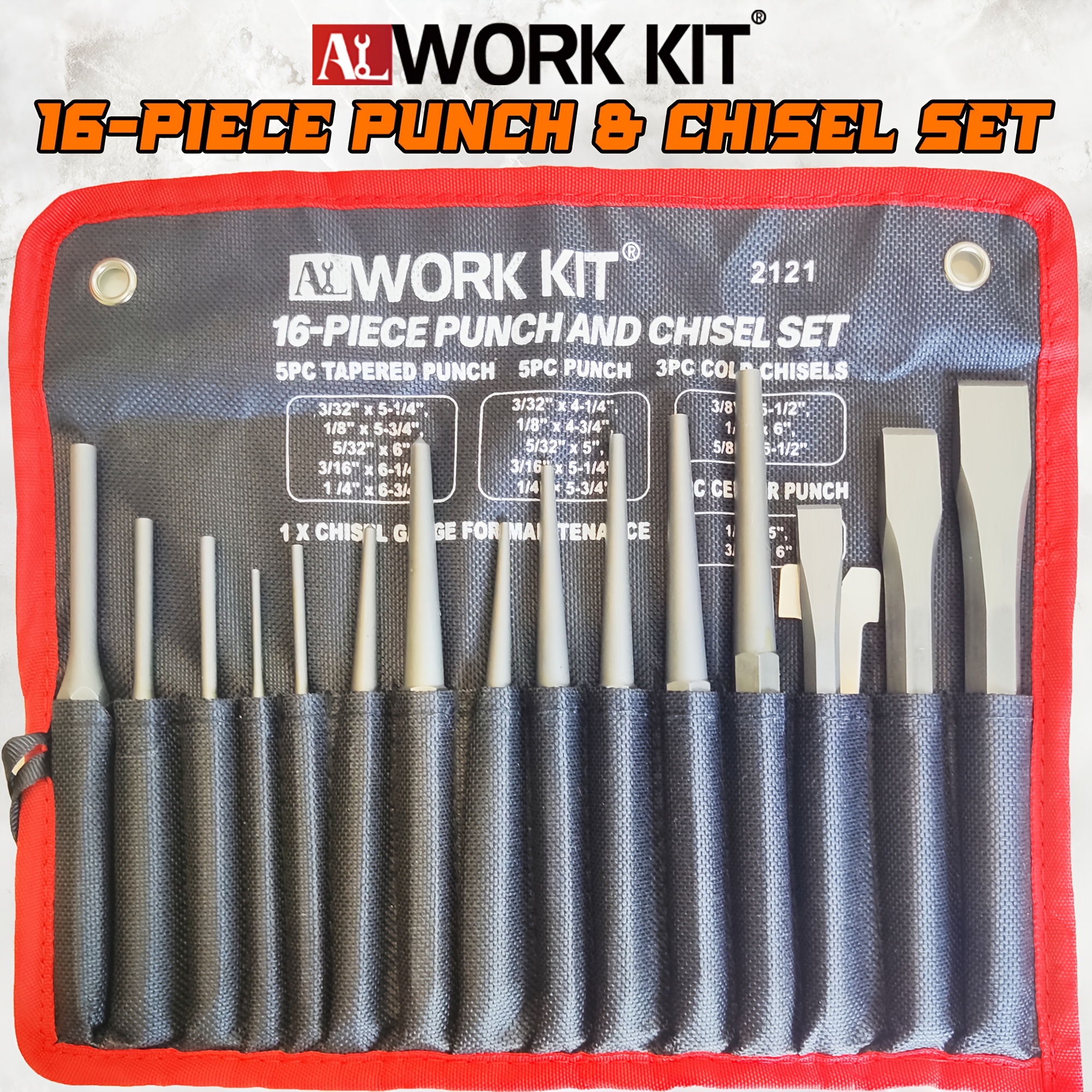 

16pcs Set, Including Taper Punch, Cold Chisels, Pin Punch, Center Punch, Cr- Manufacturing, Nice Gifts