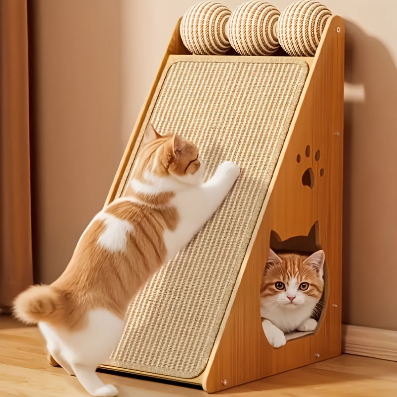 TEMU 27 Inch Multi-functional Cat Scratching Board With Wear-resistant Sisal Cat Paw Pads, Furniture Protector, Includes 3 Teaser Balls, Indoor Cat Scratching Pads