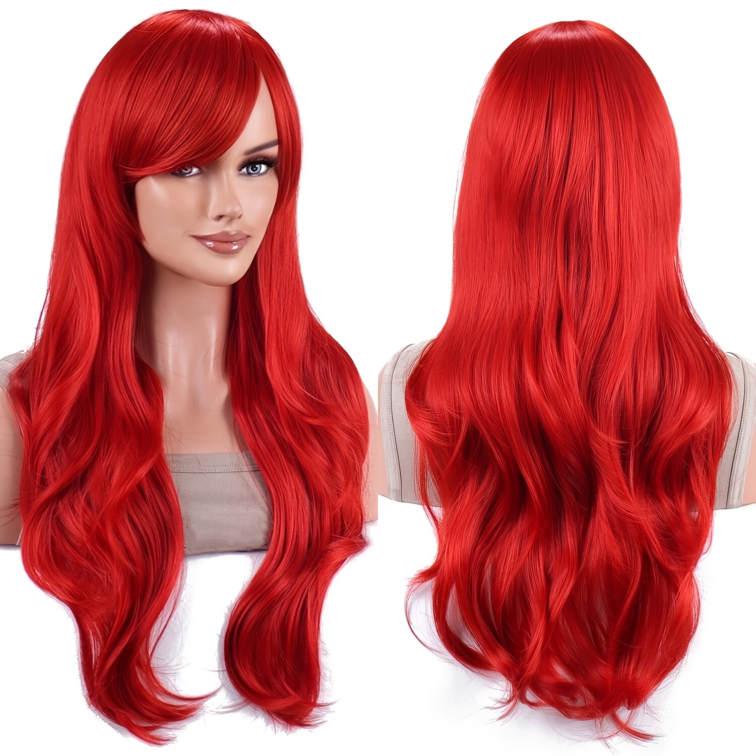 Image of Dark Purple Wig 28 Inches 70cm Long Curly Hair Wavy Fringe Wig Heat Resistant Cosplay Wig With Wig Cap