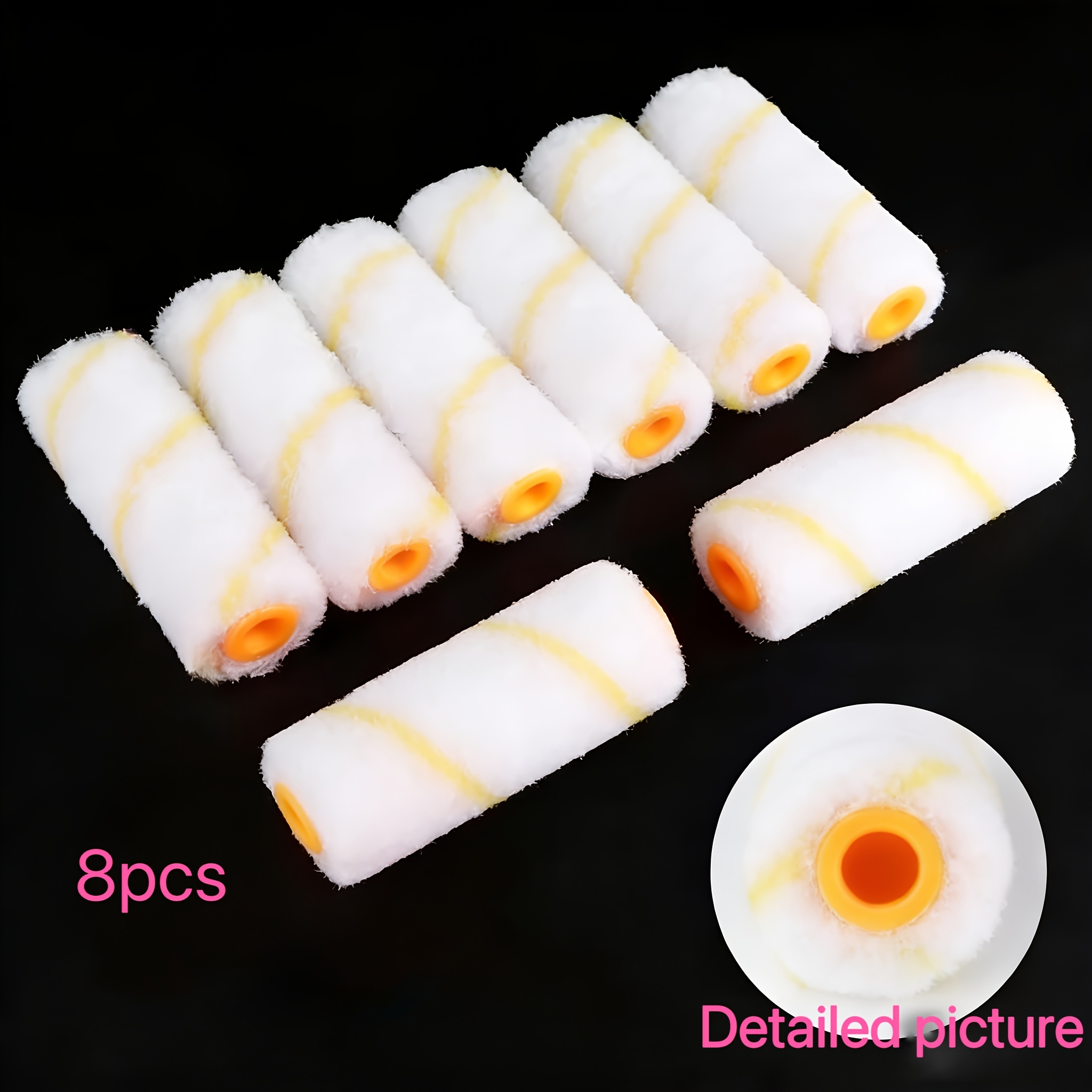 TEMU 8pcs (8pcs) Roller Brush Replacement Refill Set With 4-inch Mini Microfiber Rollers - High Absorbency Paint Rollers Suitable For Walls, Doors,