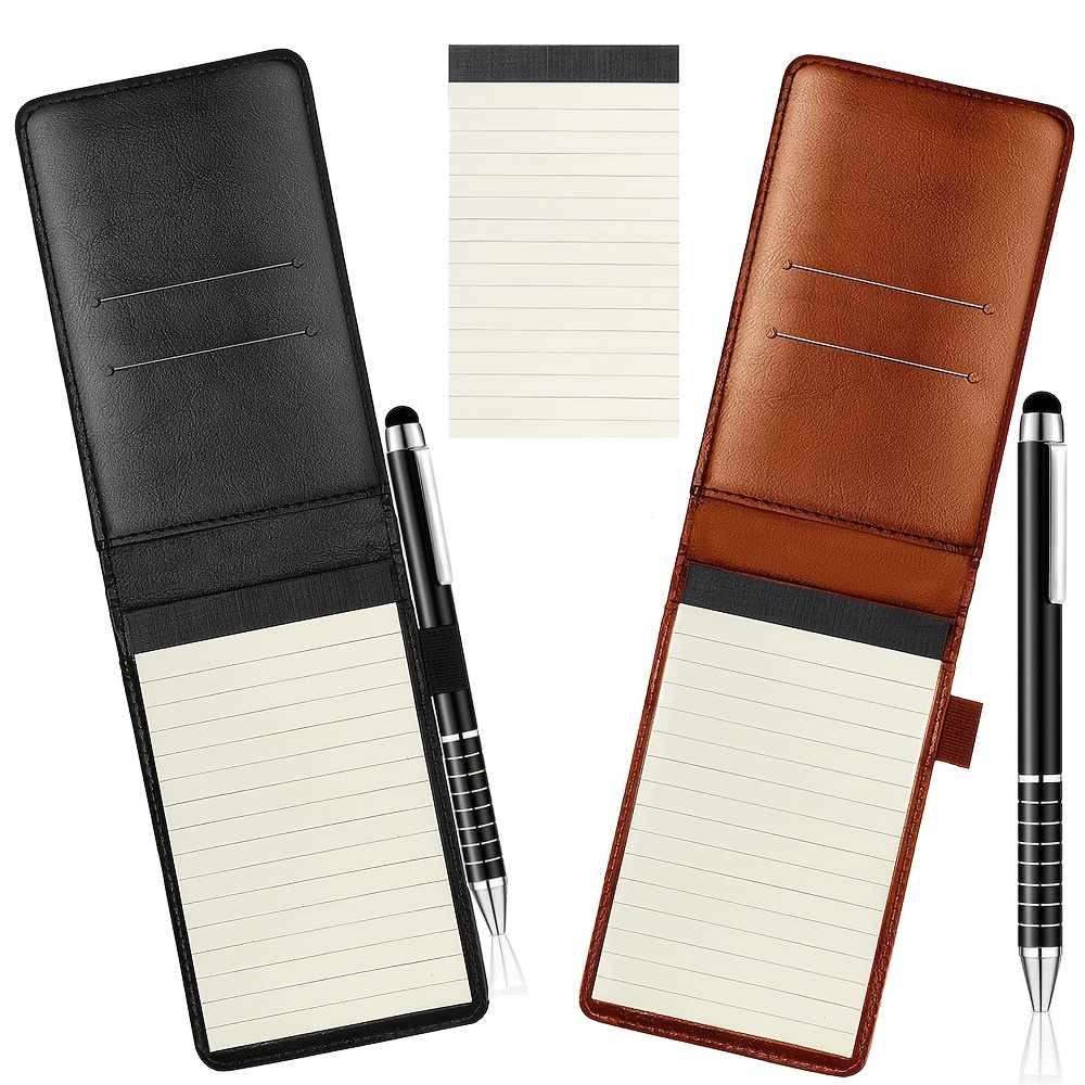 

2pcs Small Pocket Pu Leather Business Notebook Cover Organizer Multifunctional A7 Mini Organizer (black + Brown)