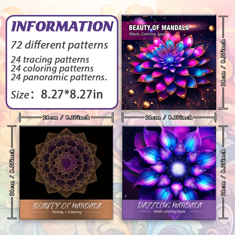 Image of 3-pack Adult Coloring Books - Mandala Flower Nature Patterns - Trace & Color, Relaxing And Creative Sketchbook, 72 , Binding, High-quality Pages, Ideal For Holiday Gifting
