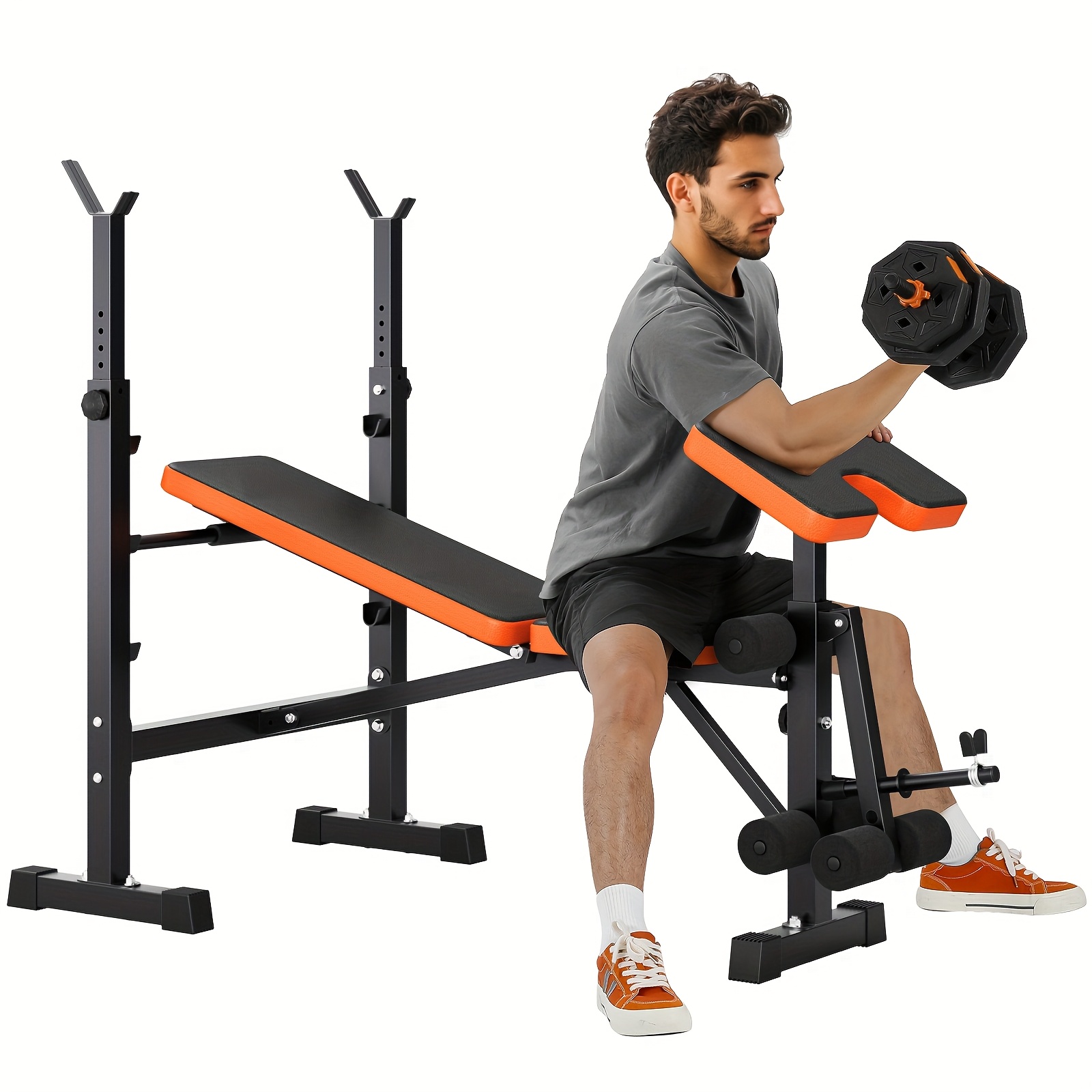 TEMU A Versatile 6-in-1 Weight Bench Featuring A Squat Rack, Foldable Design, Of Supporting Up To 600 Lbs, With Adjustable Incline, Flat, And , Along