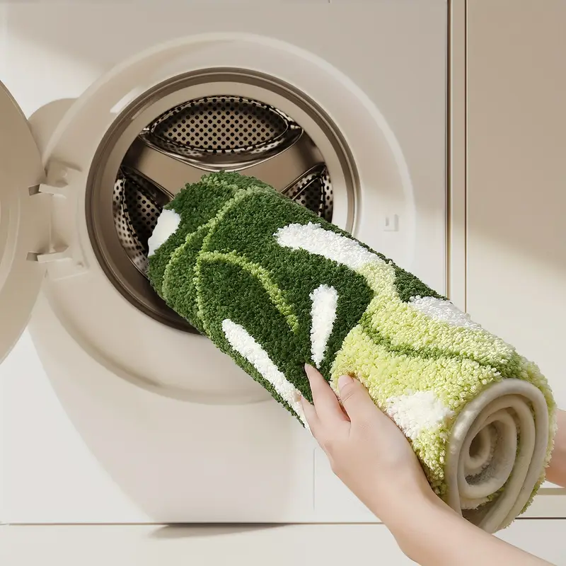 one piece of rainforest bathroom floor mat absorbent pad in use bath rug mat flocked toilet mat Product details 3