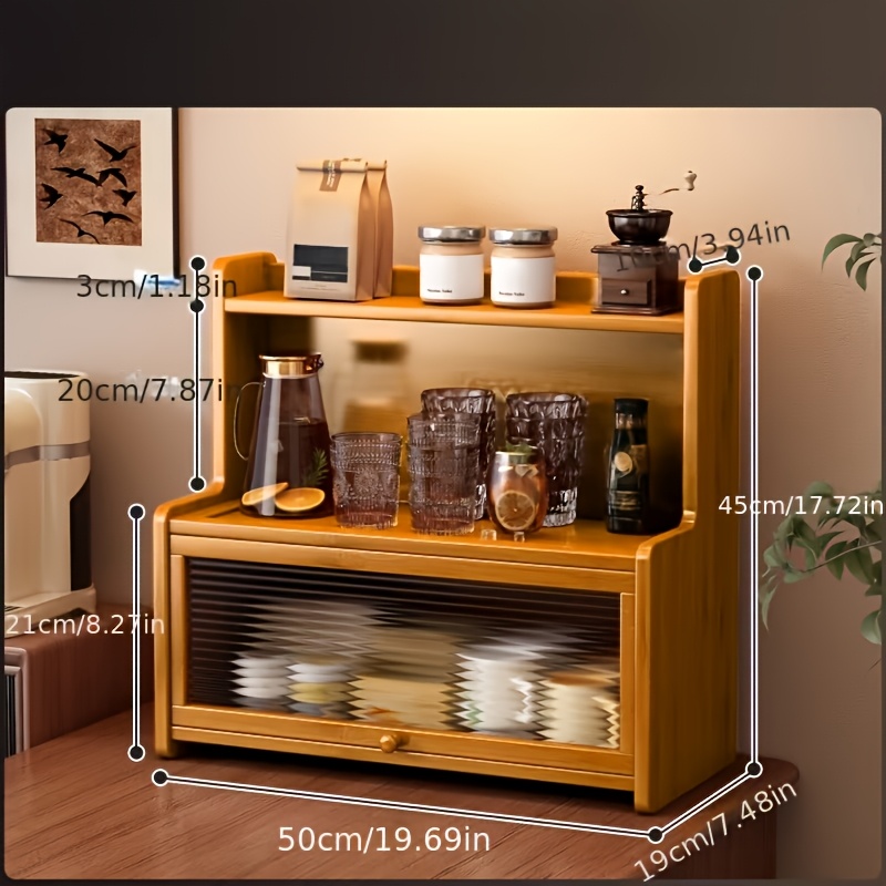 TEMU Nouvel Étagère de Rangement de Bureau Pratique à 3 Niveaux avec Fenêtres en Acrylique, Étagère de Rangement en Bambou pour Organisation de