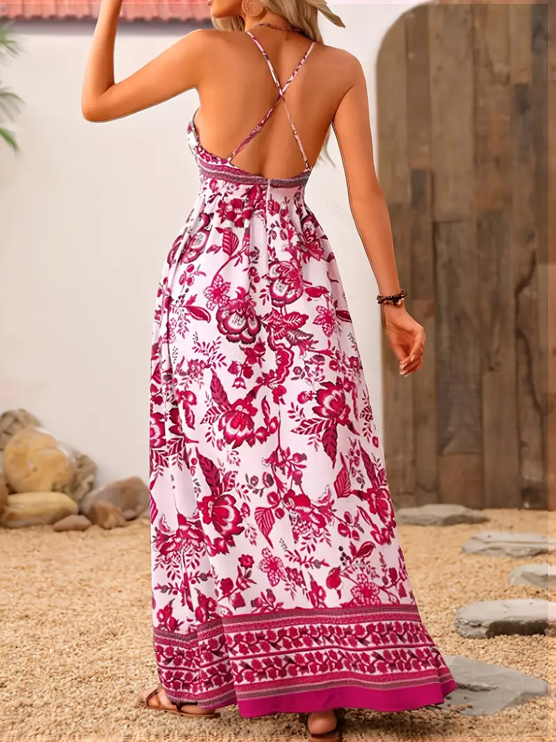 womens floral print deep v neck backless maxi dress elegant - Temu Mauritius womens floral print deep v neck backless maxi dress elegant - Temu Mauritius