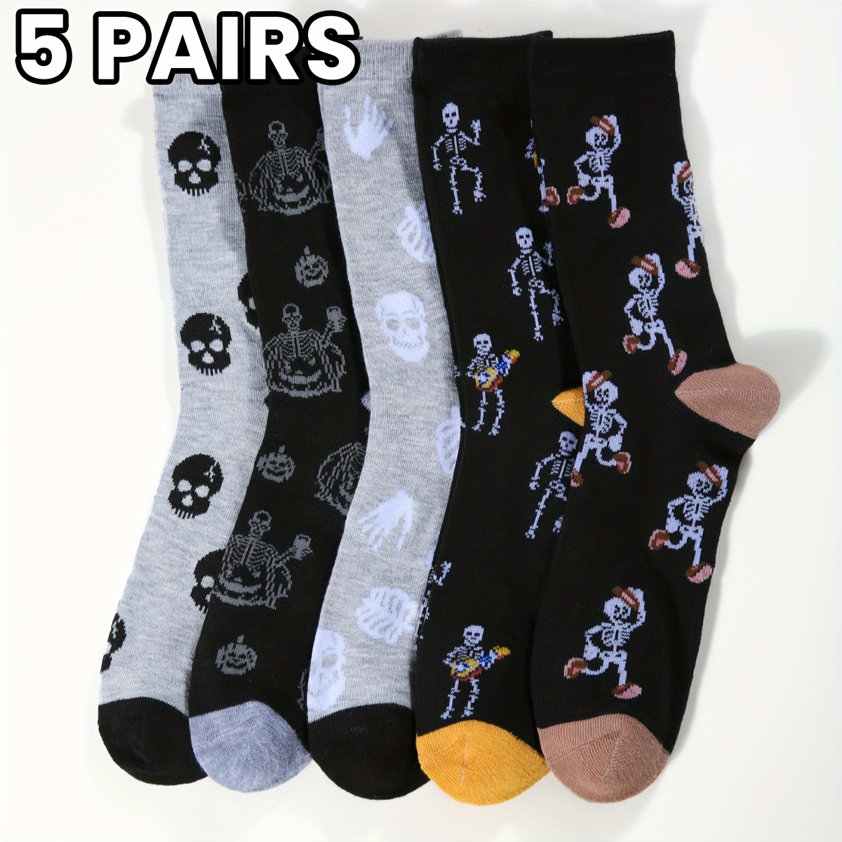 TEMU 5 Pairs/sets Of Men' Fun Pattern Mid-calf Sock Sets