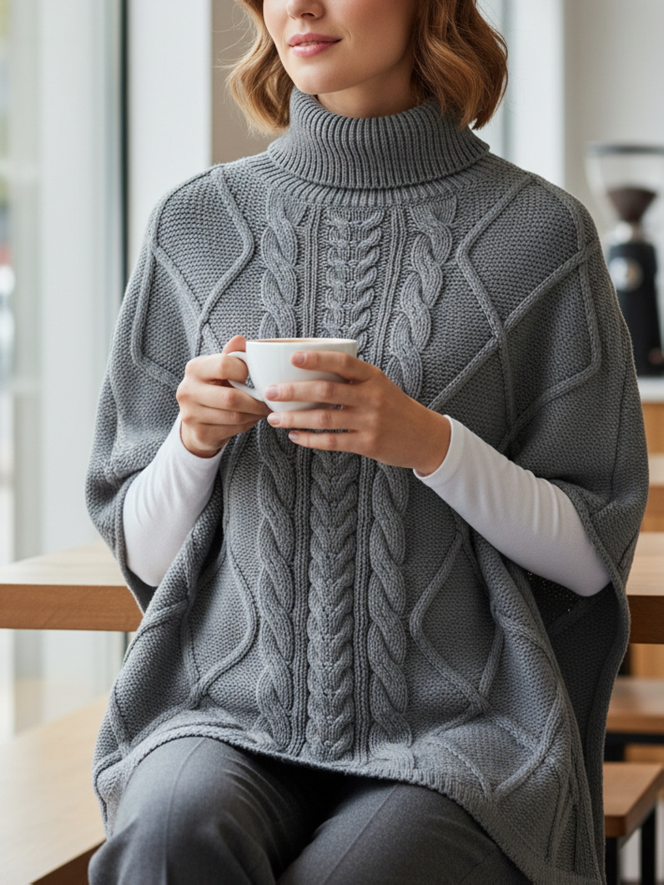 womens elegant turtleneck poncho sweater high neck cape coat