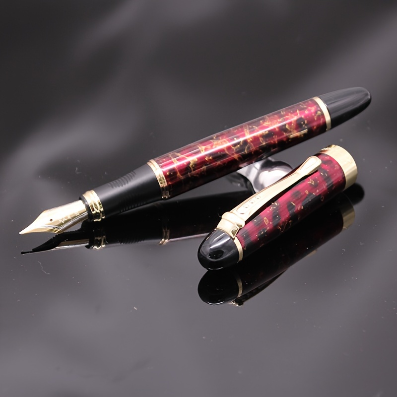 TEMU 1 penna stilografica in metallo Jinhao Luxury Flower (con bordo ) con pennino in oro cromato per cancelleria