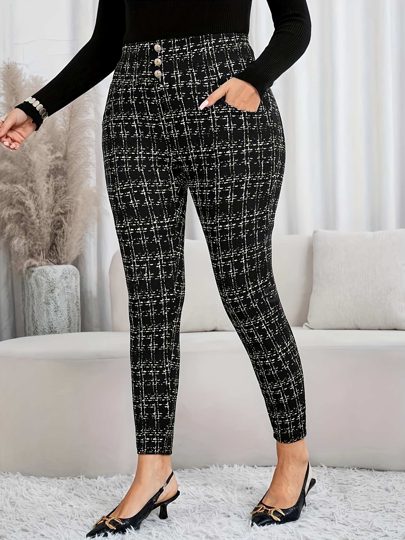 plus size womens elegant check straight leg Temu United Arab