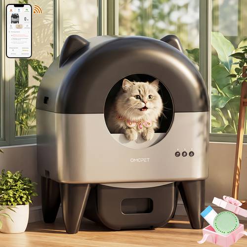 omcpet automatic self cleaning cat litter box robot suitable for cats app controlled box with operation large capacity 95l 15 washable tray smart sensors for use low voltage