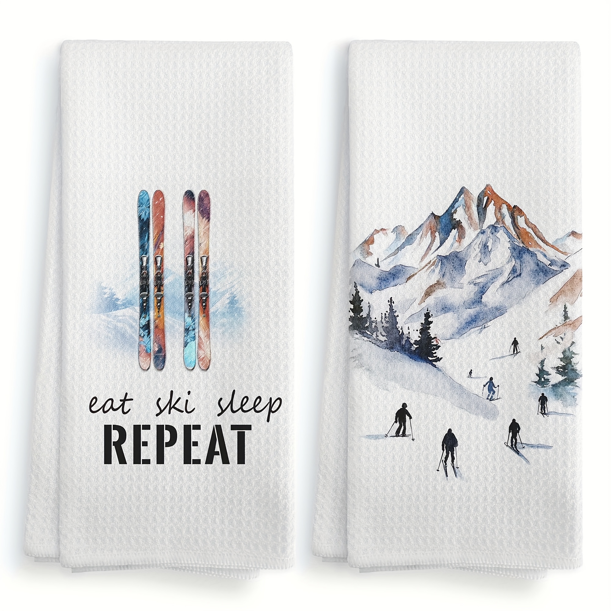 

Winter Skiing Kitchen Towels And Dishcloths Set Of 2, Ski For , Ski Christmas Ornaments Decor, Winter Mountain Decor Dish Hand Tea Towels For Bathroom Kitchen,18×26inch