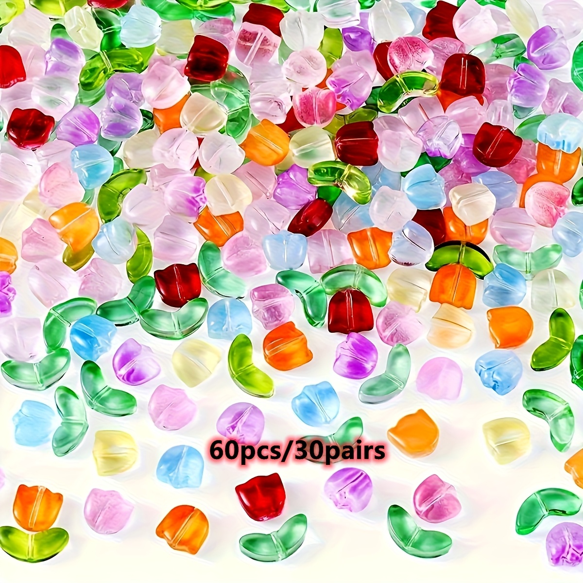 E-shop 60 Stk./30 Paar Glasperlen in Tulpenform für Schmuckherstellung DIY Armband Halskette, Tropfenohrringe, Schlüssel-Telefonanhänger,