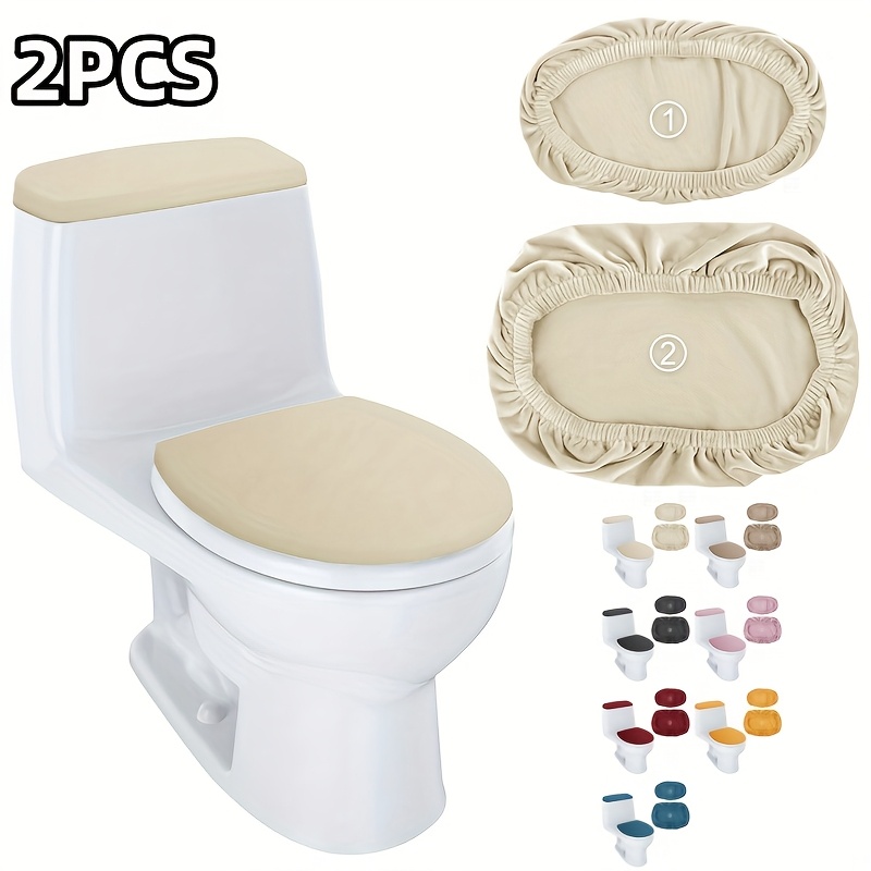 E-shop 2 Stücke einfarbige elastische Toilettensitzbezüge, leicht zu entfernende und langlebige WC-Deckelabdeckung, Staubschutz für das Wasserbehälter