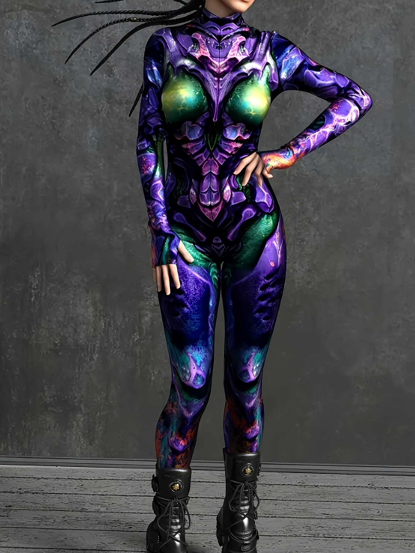 Women's Tight Sexy Dress Y2K *-the-Dark Party Stage Cyberpunk Long Sleeve  3D Festival Jumpsuit