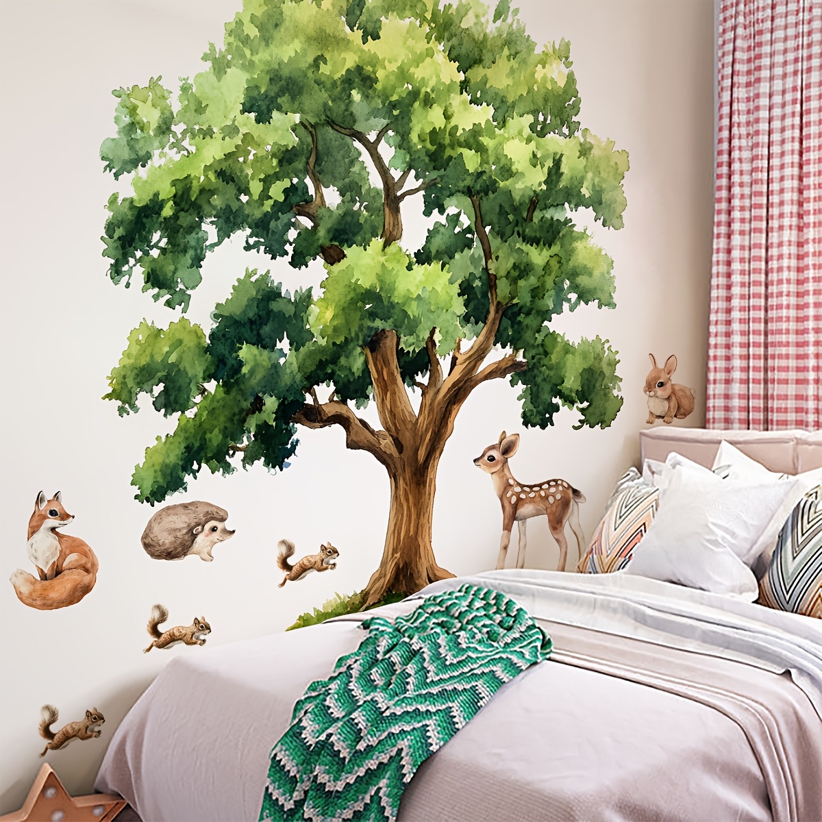 

2pcs Woods & Wildlife Wall Decals, Semi-matte Pvc Self-adhesive Tree & Animal Stickers, Removable Floral Patterns For Bedroom, Living Room, Entryway Decor, Irregular Shapes, Single Use